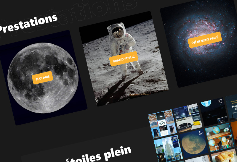 Exemple de page du site du planétarium itinérant Bassin Astronomie Découverte